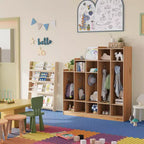 5-Section Classroom Coat Locker with 9 Cubbies, Daycare Cubby Storage Organizer with 10 Hooks for Home, School, Nursery, Kindergarten