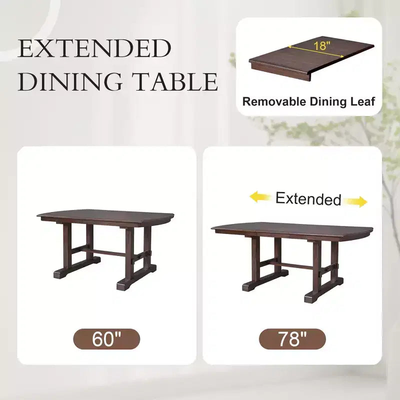 GDF Studio Vaughn 60-78 Extendable Dining Table with Removable Leaf, Large Expanding Table for 4-8