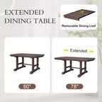 GDF Studio Vaughn 60-78 Extendable Dining Table with Removable Leaf, Large Expanding Table for 4-8