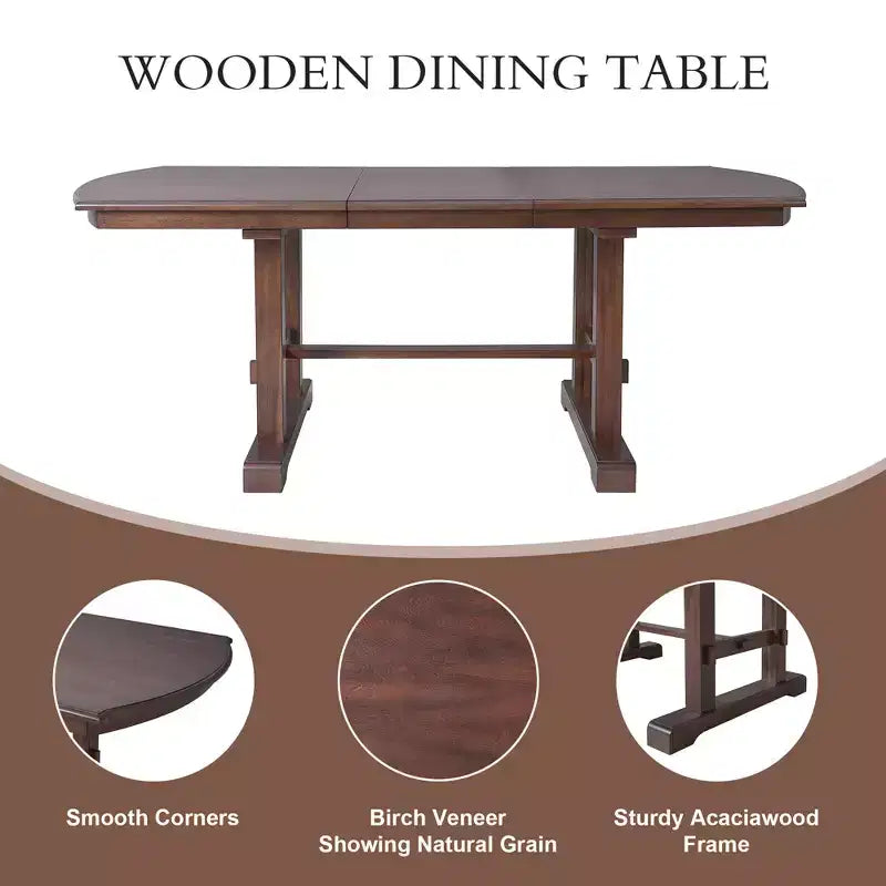 GDF Studio Vaughn 60-78 Extendable Dining Table with Removable Leaf, Large Expanding Table for 4-8
