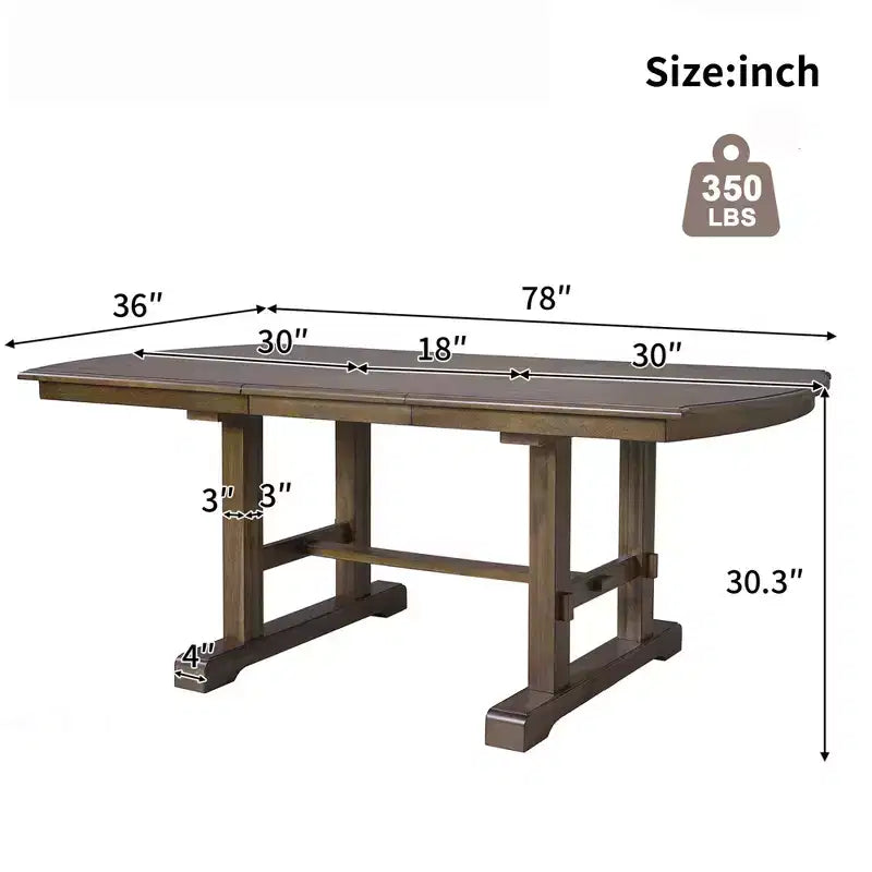 GDF Studio Vaughn 60-78 Extendable Dining Table with Removable Leaf, Large Expanding Table for 4-8