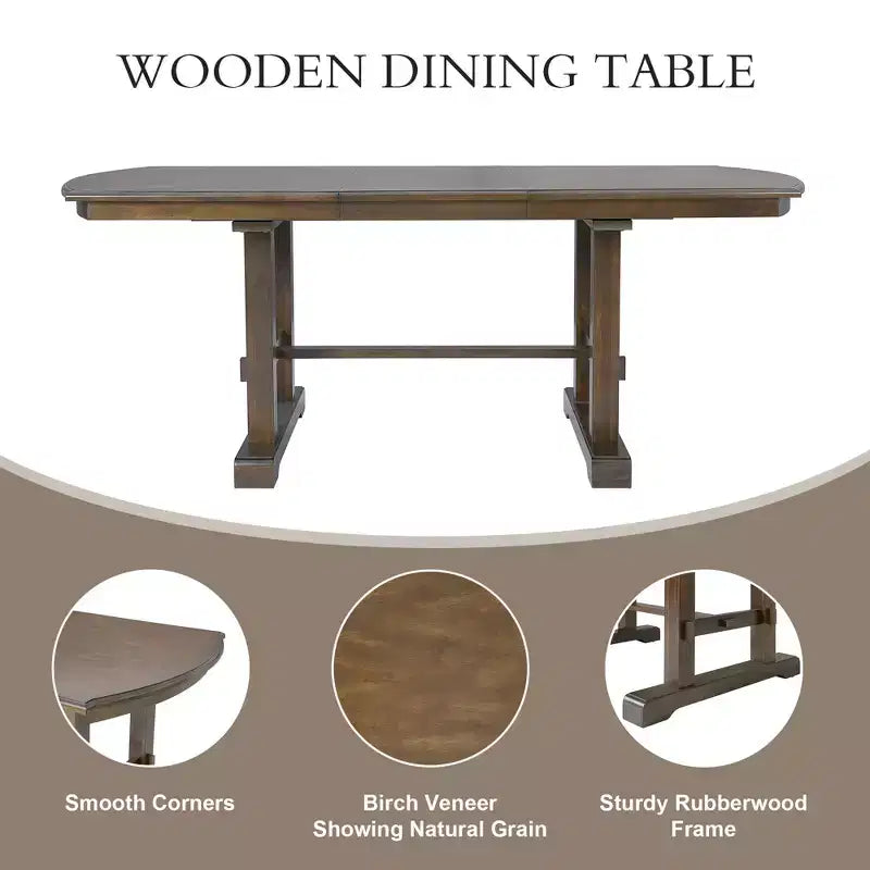 GDF Studio Vaughn 60-78 Extendable Dining Table with Removable Leaf, Large Expanding Table for 4-8