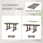 GDF Studio Vaughn 60-78 Extendable Dining Table with Removable Leaf, Large Expanding Table for 4-8