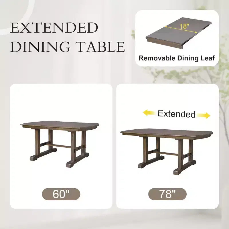 GDF Studio Vaughn 60-78 Extendable Dining Table with Removable Leaf, Large Expanding Table for 4-8