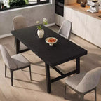 Industrial Dining Table for 4-6 People, 63 Long Wooden Kitchen Table with Sturdy Metal Frame & Rustic Brown Finish - Seats 4 Rectangular Counter