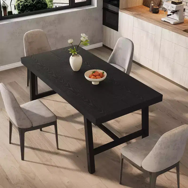 Industrial Dining Table for 4-6 People, 63 Long Wooden Kitchen Table with Sturdy Metal Frame & Rustic Brown Finish - Seats 4 Rectangular Counter