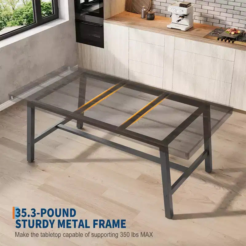 Industrial Dining Table for 4-6 People, 63 Long Wooden Kitchen Table with Sturdy Metal Frame & Rustic Brown Finish - Seats 4 Rectangular Counter