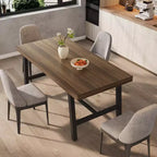 Industrial Dining Table for 4-6 People, 63 Long Wooden Kitchen Table with Sturdy Metal Frame & Rustic Brown Finish - Seats 4 Rectangular Counter