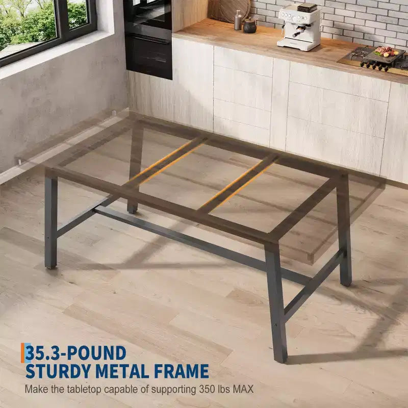 Industrial Dining Table for 4-6 People, 63 Long Wooden Kitchen Table with Sturdy Metal Frame & Rustic Brown Finish - Seats 4 Rectangular Counter