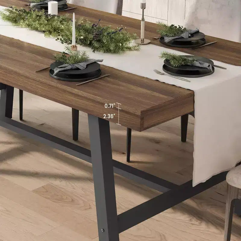 Industrial Dining Table for 4-6 People, 63 Long Wooden Kitchen Table with Sturdy Metal Frame & Rustic Brown Finish - Seats 4 Rectangular Counter