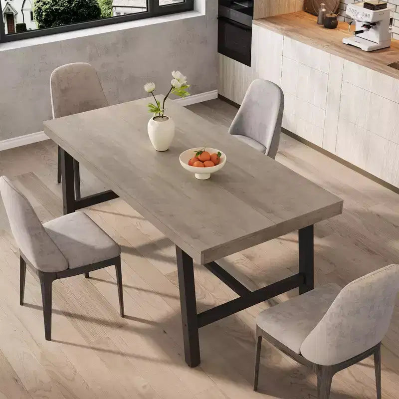 Industrial Dining Table for 4-6 People, 63 Long Wooden Kitchen Table with Sturdy Metal Frame & Rustic Brown Finish - Seats 4 Rectangular Counter