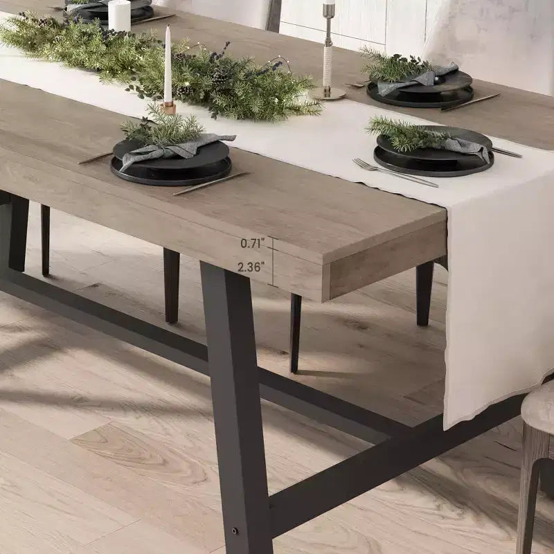 Industrial Dining Table for 4-6 People, 63 Long Wooden Kitchen Table with Sturdy Metal Frame & Rustic Brown Finish - Seats 4 Rectangular Counter