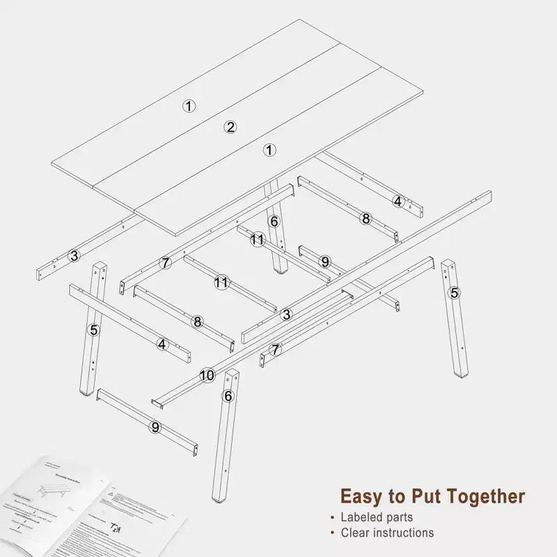 Industrial Dining Table for 4-6 People, 63 Long Wooden Kitchen Table with Sturdy Metal Frame & Rustic Brown Finish - Seats 4 Rectangular Counter