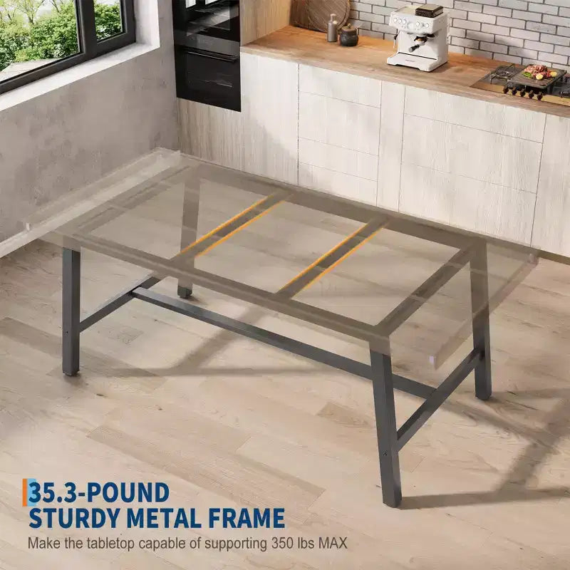 Industrial Dining Table for 4-6 People, 63 Long Wooden Kitchen Table with Sturdy Metal Frame & Rustic Brown Finish - Seats 4 Rectangular Counter
