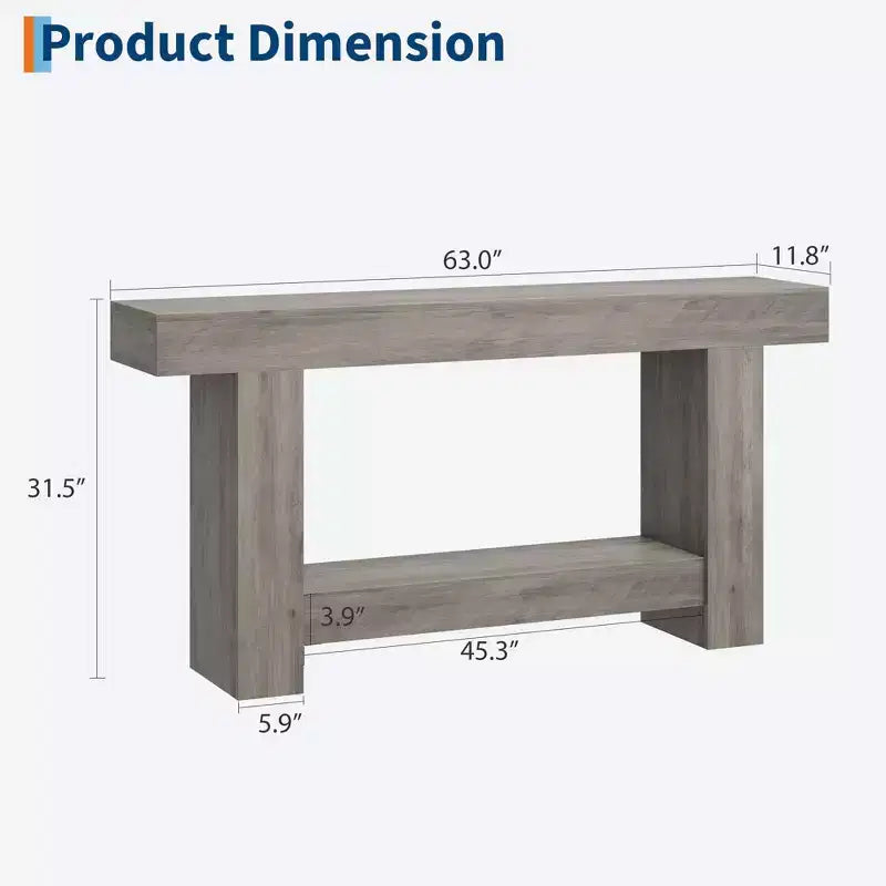 Entryway Console Table, Farmhouse 2-Tier Entryway Table, Long Sofa Accent Table Behind Couch Table with Open Storage for Entrance, Living Room, 63