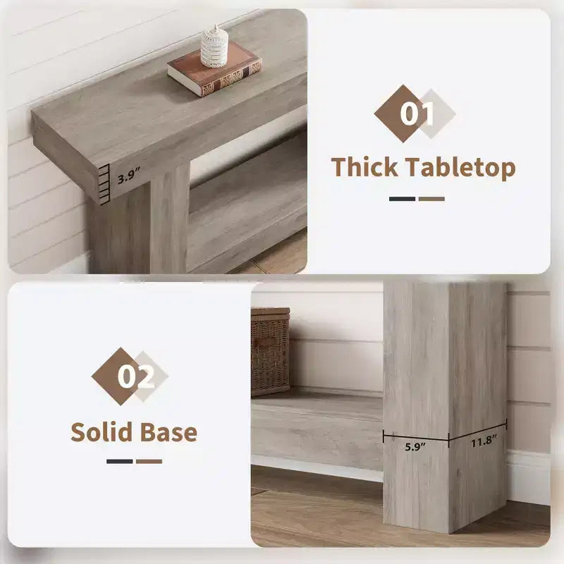 Entryway Console Table, Farmhouse 2-Tier Entryway Table, Long Sofa Accent Table Behind Couch Table with Open Storage for Entrance, Living Room, 63