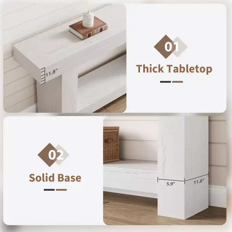 Entryway Console Table, Farmhouse 2-Tier Entryway Table, Long Sofa Accent Table Behind Couch Table with Open Storage for Entrance, Living Room, 63