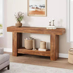 Entryway Console Table, Farmhouse 2-Tier Entryway Table, Long Sofa Accent Table Behind Couch Table with Open Storage for Entrance, Living Room, 63
