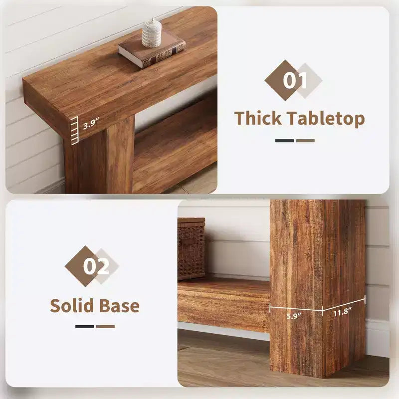 Entryway Console Table, Farmhouse 2-Tier Entryway Table, Long Sofa Accent Table Behind Couch Table with Open Storage for Entrance, Living Room, 63