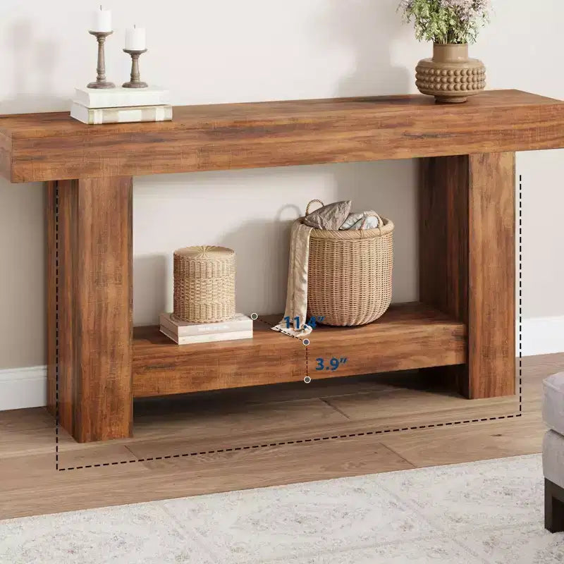Entryway Console Table, Farmhouse 2-Tier Entryway Table, Long Sofa Accent Table Behind Couch Table with Open Storage for Entrance, Living Room, 63