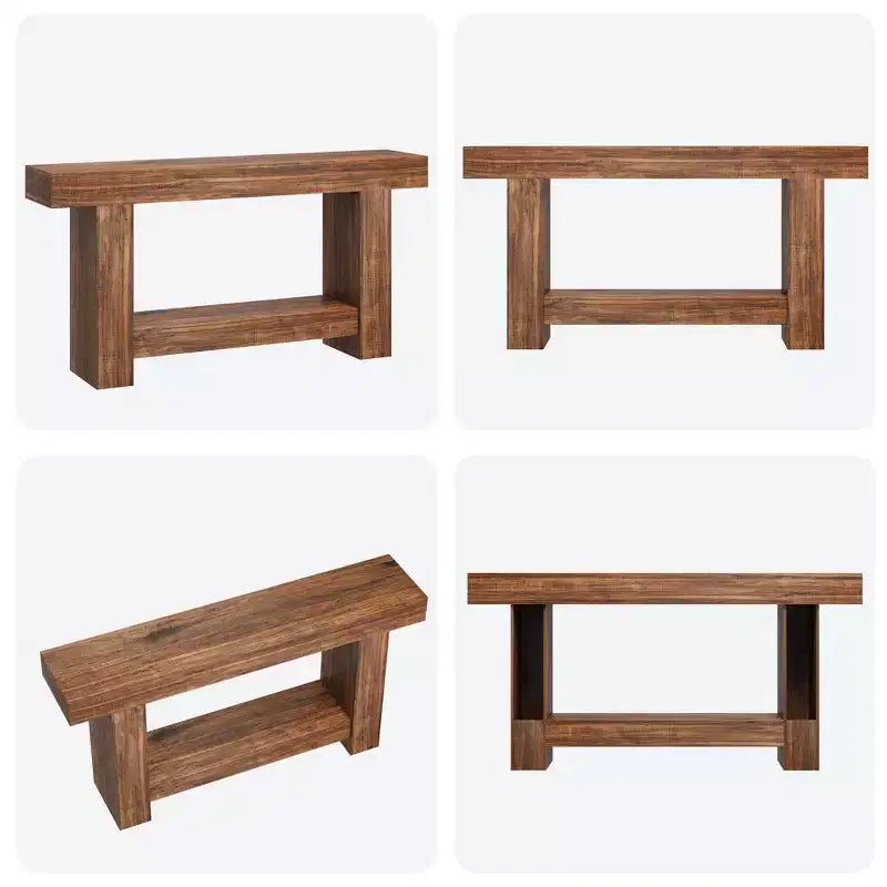 Entryway Console Table, Farmhouse 2-Tier Entryway Table, Long Sofa Accent Table Behind Couch Table with Open Storage for Entrance, Living Room, 63