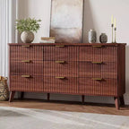 9 Drawers Dresser for Bedroom, 60.6 Wide Dressers with Curved Profile Design, Fluted Wood Drawers, Modern Chest of Dressersfor Living Room