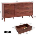 9 Drawers Dresser for Bedroom, 60.6 Wide Dressers with Curved Profile Design, Fluted Wood Drawers, Modern Chest of Dressersfor Living Room