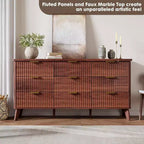 9 Drawers Dresser for Bedroom, 60.6 Wide Dressers with Curved Profile Design, Fluted Wood Drawers, Modern Chest of Dressersfor Living Room