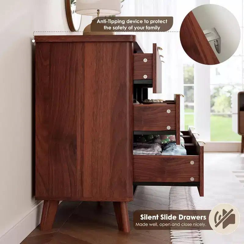 9 Drawers Dresser for Bedroom, 60.6 Wide Dressers with Curved Profile Design, Fluted Wood Drawers, Modern Chest of Dressersfor Living Room