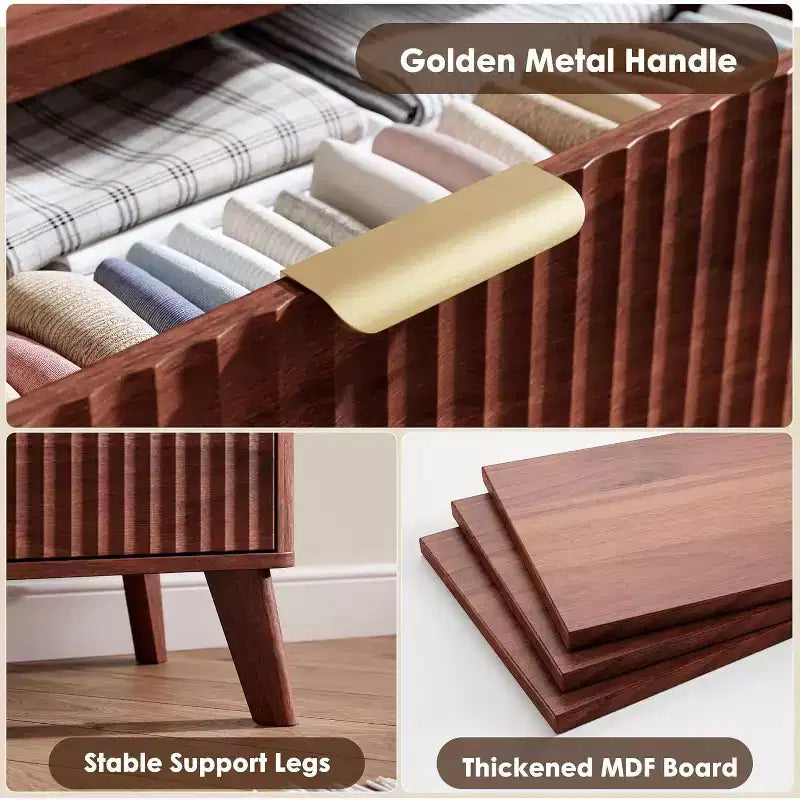 9 Drawers Dresser for Bedroom, 60.6 Wide Dressers with Curved Profile Design, Fluted Wood Drawers, Modern Chest of Dressersfor Living Room