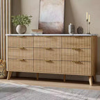 9 Drawers Dresser for Bedroom, 60.6 Wide Dressers with Curved Profile Design, Fluted Wood Drawers, Modern Chest of Dressersfor Living Room