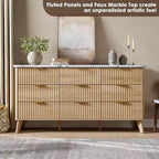 9 Drawers Dresser for Bedroom, 60.6 Wide Dressers with Curved Profile Design, Fluted Wood Drawers, Modern Chest of Dressersfor Living Room