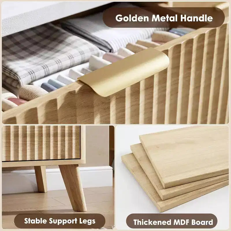 9 Drawers Dresser for Bedroom, 60.6 Wide Dressers with Curved Profile Design, Fluted Wood Drawers, Modern Chest of Dressersfor Living Room