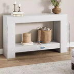 Farmhouse Console Table with Solid Base, 47 2-Tier Sofa Table for Entryway or Living Room, Rustic Wood Grain Accent Table - White