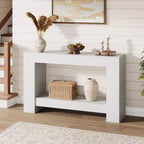 Farmhouse Console Table with Solid Base, 47 2-Tier Sofa Table for Entryway or Living Room, Rustic Wood Grain Accent Table - White