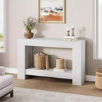 Farmhouse Console Table with Solid Base, 47 2-Tier Sofa Table for Entryway or Living Room, Rustic Wood Grain Accent Table - White