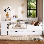 Whisen Twin Size Corner Daybed Frame with Storage Drawers & Desk & Bookcase