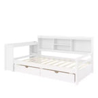 Whisen Twin Size Corner Daybed Frame with Storage Drawers & Desk & Bookcase