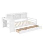 Whisen Twin Size Corner Daybed Frame with Storage Drawers & Desk & Bookcase