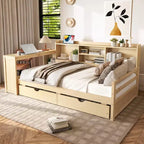 Whisen Twin Size Corner Daybed Frame with Storage Drawers & Desk & Bookcase