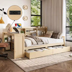 Whisen Twin Size Corner Daybed Frame with Storage Drawers & Desk & Bookcase