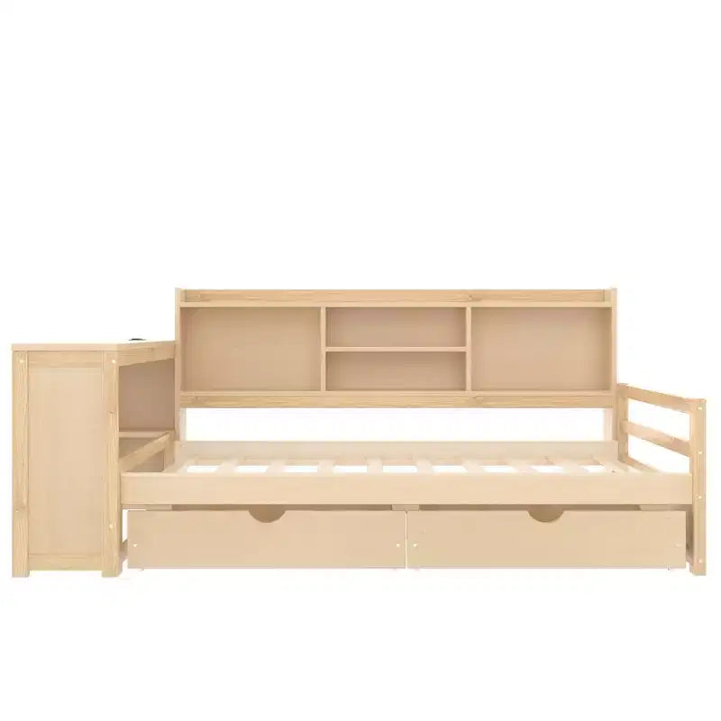Whisen Twin Size Corner Daybed Frame with Storage Drawers & Desk & Bookcase