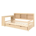 Whisen Twin Size Corner Daybed Frame with Storage Drawers & Desk & Bookcase