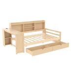 Whisen Twin Size Corner Daybed Frame with Storage Drawers & Desk & Bookcase