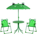 Folding Kids Table and Chair Set, Picnic Table with Frog Pattern Removable & Height Adjustable Sun Umbrella for Garden, Backyard, Green