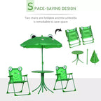 Folding Kids Table and Chair Set, Picnic Table with Frog Pattern Removable & Height Adjustable Sun Umbrella for Garden, Backyard, Green