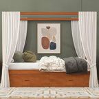 Polibi Rustic Wooden Canopy Bed with Storage Drawers