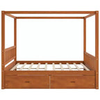 Polibi Rustic Wooden Canopy Bed with Storage Drawers