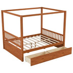 Polibi Rustic Wooden Canopy Bed with Storage Drawers