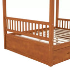Polibi Rustic Wooden Canopy Bed with Storage Drawers